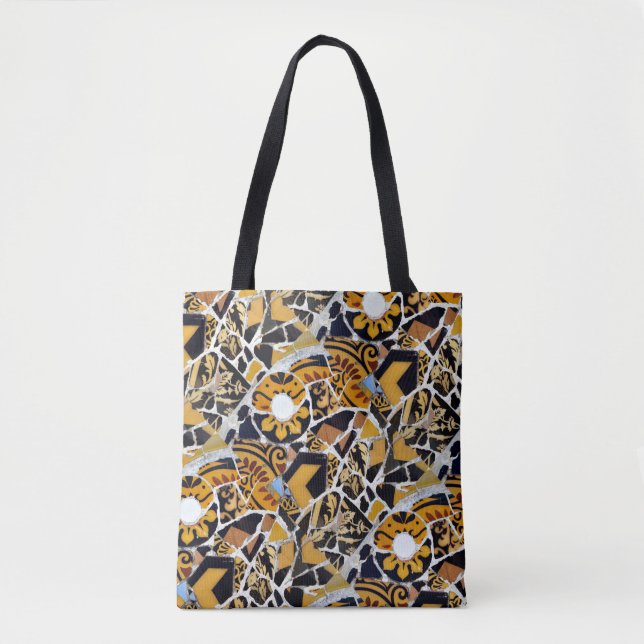 Bolso De Tela Collage artístico de azulejos rotos-azul negro mar (Anverso)