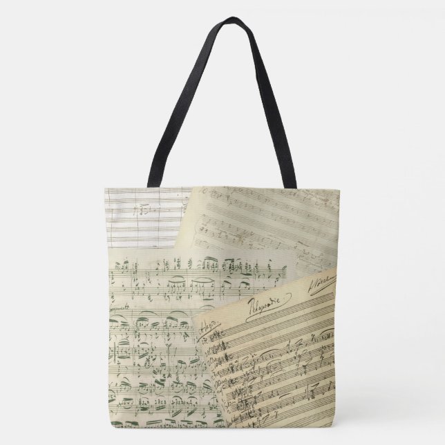 Bolso De Tela Collage auténtico de los manuscritos de la música (Anverso)