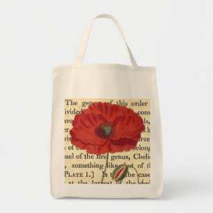 Bolso De Tela Collage botánico de la antigüedad de la amapola