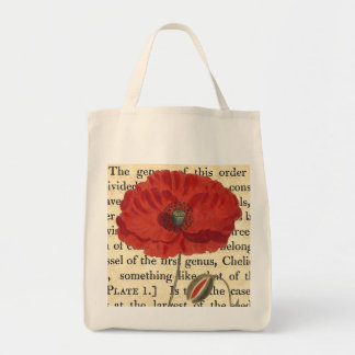 Bolso De Tela Collage botánico de la antigüedad de la amapola