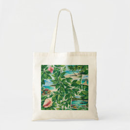 Bolso De Tela Collage Botánico de la Playa Tropical de Barbuda