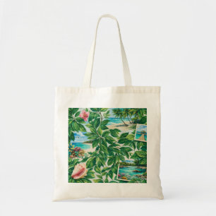 Bolso De Tela Collage Botánico de la Playa Tropical de Barbuda