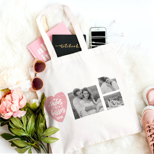 Bolso De Tela Collage Couple Photo & Hugs And Kisses PInk Heart
