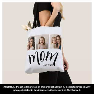 Bolso De Tela Collage de 3 Fotos Mamá Est Elegante Regalo Prácti