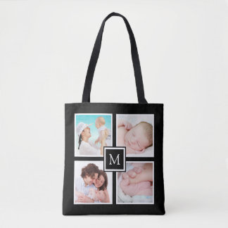 Bolso De Tela Collage de 4 fotos personalizado con monograma neg