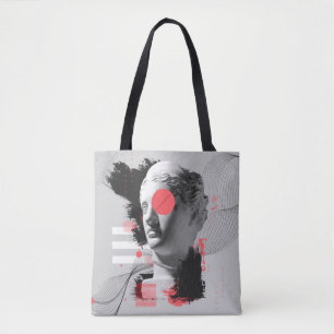 Bolso De Tela Collage de arte contemporáneo con cabeza de estatu