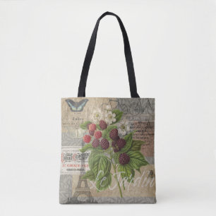 Bolso De Tela Collage de Arte de Ephemera Francés de Moras Vinta