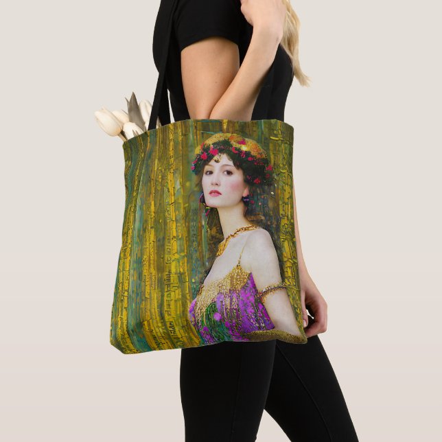 Bolso De Tela Collage de estilo Klimt retrato de mujer (Detalle)