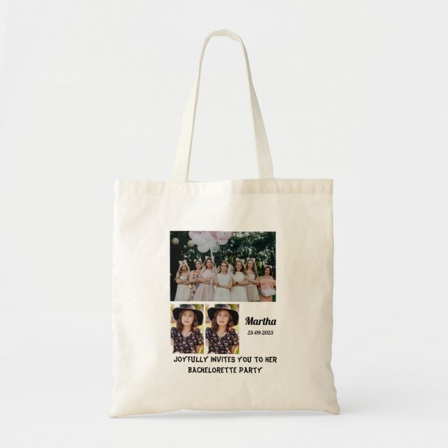 Bolso De Tela Collage de fotos Bachelorette Party personalizado  (Frente)