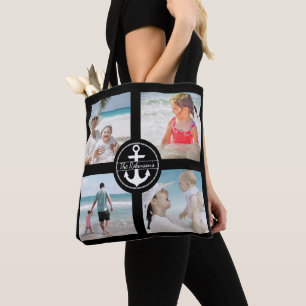 Bolso De Tela Collage de fotos de ancla personalizadas negro