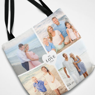 Bolso De Tela Collage de Fotos de Corazón Personalizado Te Amo