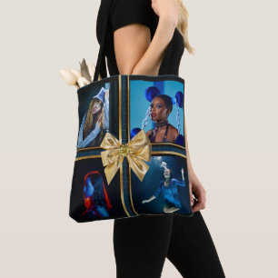 Bolso De Tela Collage de fotos de Golden Bow negro moderno