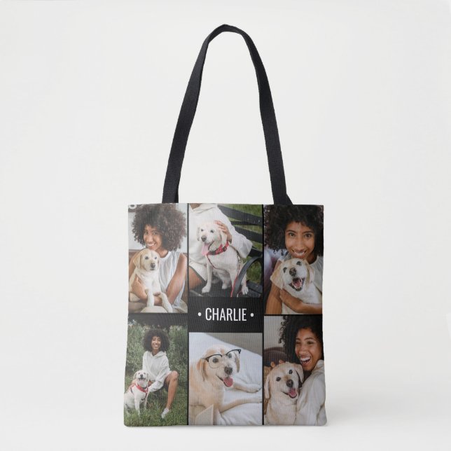 Bolso De Tela Collage de fotos de perros monogramado (Anverso)