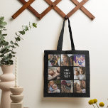 Bolso De Tela Collage de fotos editable negro<br><div class="desc">Bolsa de tés de collage de fotos editable con fondo negro,  8 fotos familiares y una plantilla de texto que es fácil de personalizar.</div>