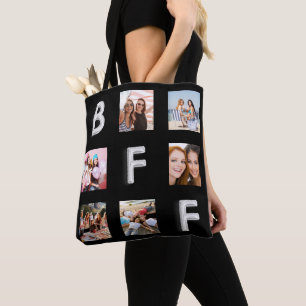 Bolso De Tela Collage de fotos en plata negra de amigo BFF