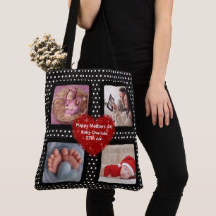 Bolso De Tela Collage de fotos mamá madre negro polka punto rojo