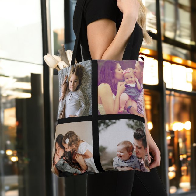 Bolso De Tela Collage de fotos Único Personalizado 8 Fotos (Photo Collage Unique Personalized 8 Photos Tote Bag from Ricaso. Make your own photo gift ideas)