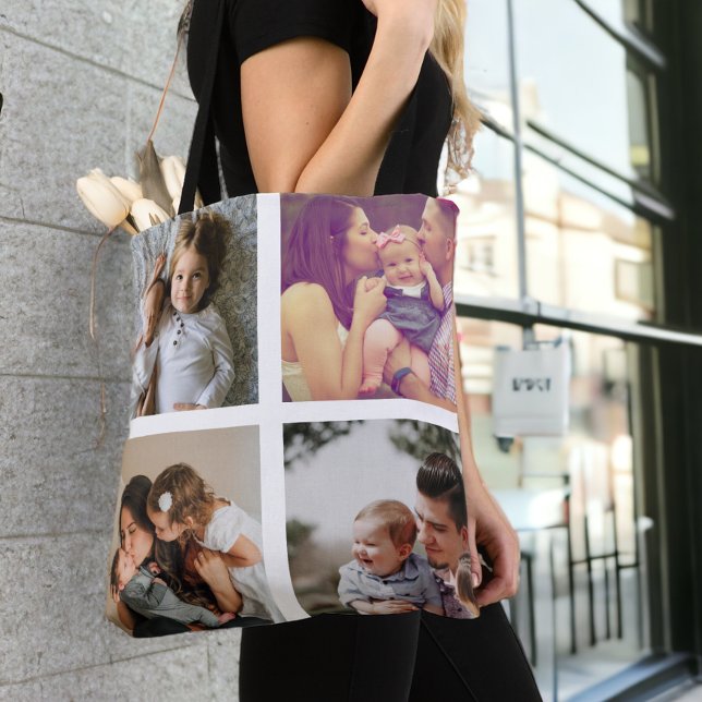 Bolso De Tela Collage de fotos Único Personalizado 8 Fotos (Photo Collage Unique Personalized 8 Photos Tote Bag from Ricaso. Design your own photo gift bags)