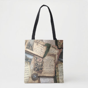 Bolso De Tela Collage de letras antiguas románticas con Rosas