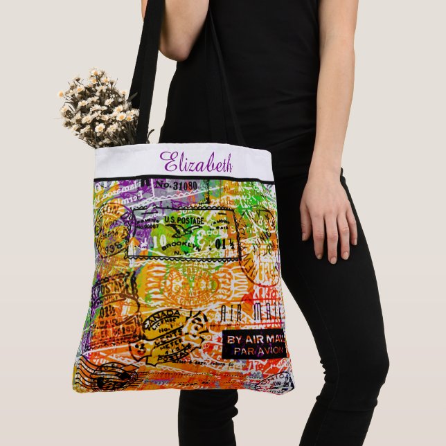 Bolso De Tela Collage de matasellos personalizado (Detalle)