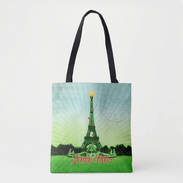 Bolso De Tela Collage de Navidades de la Torre Eiffel (Anverso)