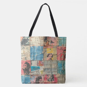 Bolso De Tela Collage de parches de periódico ruso vintage (10)