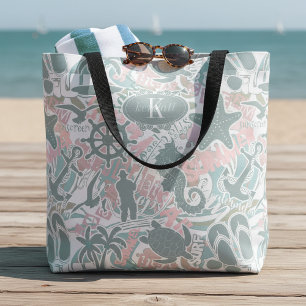 Bolso De Tela Collage de playa náutica Sage ID840