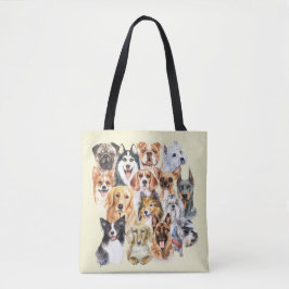 Bolso De Tela Collage de razas de perros en acuarela