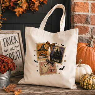 Bolso De Tela Collage de sellos de Halloween vintage
