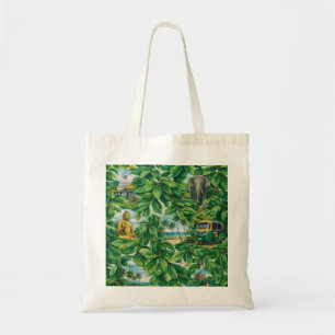 Bolso De Tela Collage de viaje tropical de Sri Lanka con elefant