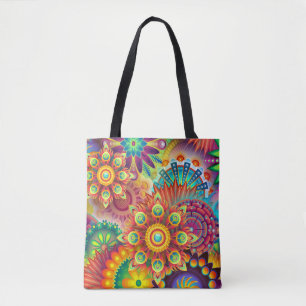 Bolso De Tela Collage Floral Mandala Psicodélico