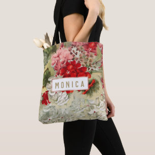 Bolso De Tela Collage floral rojo rosa de marfil vintage de Shab