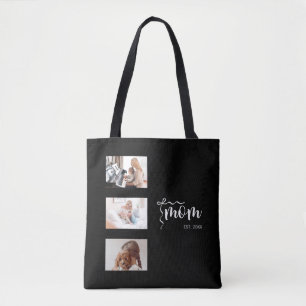 Bolso De Tela Collage Personalizado de 3 Fotos Año de Est. Mamá