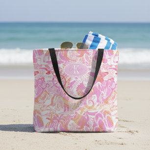 Bolso De Tela Collage Playa Náutica Rosa Caliente ID840