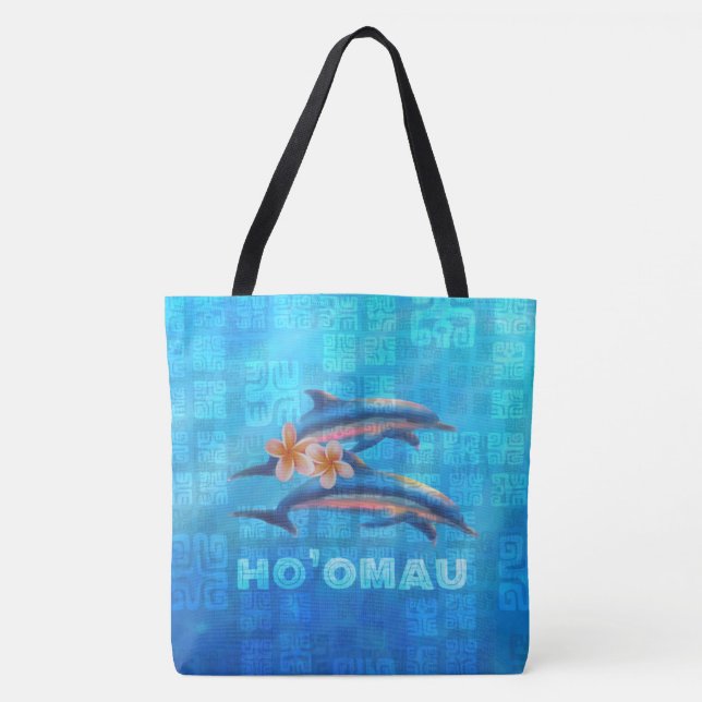 Bolso De Tela Collage primitivo de delfines hawaianos HO’OMAU (Anverso)