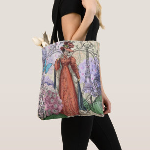 Bolso De Tela Collage romántico de la Torre Eiffel de París vint