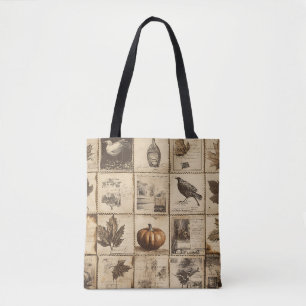 Bolso De Tela Collage rustico del Ephemera del Otoño Tierra Ca