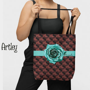 Bolso De Tela Collar de Rosa Geométrico Retro Moderno con Nombre