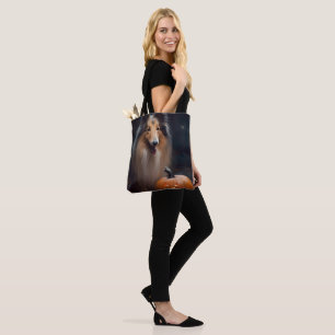 Bolso De Tela Collie en masa de Halloween con calabazas aterrado