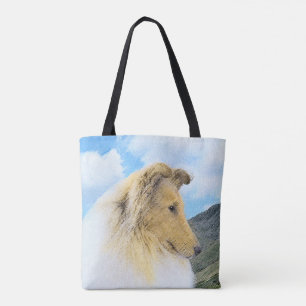 Bolso De Tela Collie in Mountains (Rough) Pintura - Perro Art