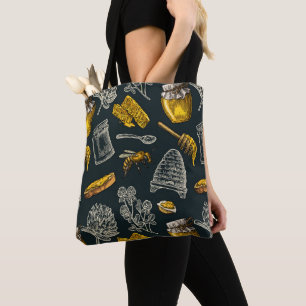 Bolso De Tela Colmena de abeja de miel oscura vintage orgánica n