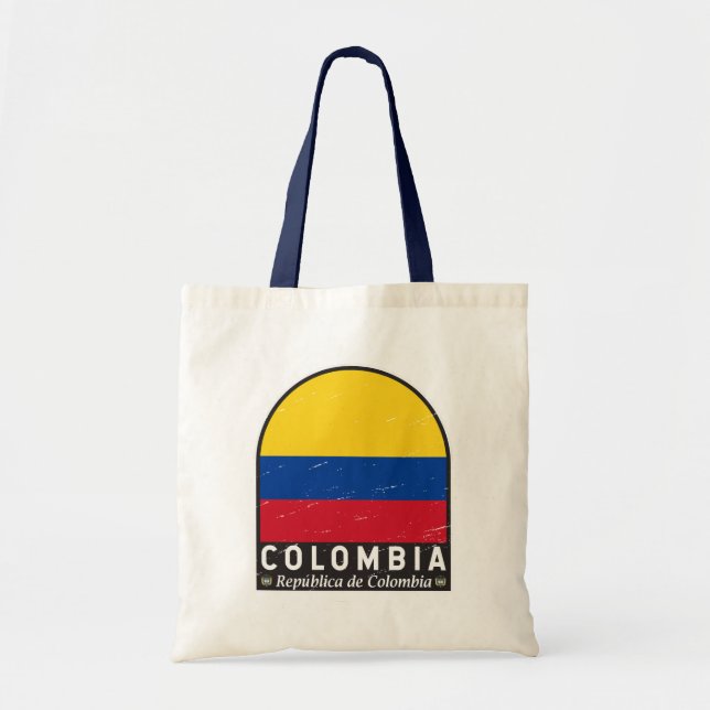 Bolso De Tela Colombia Bandera Emblema de la vendimia con proble (Frente)