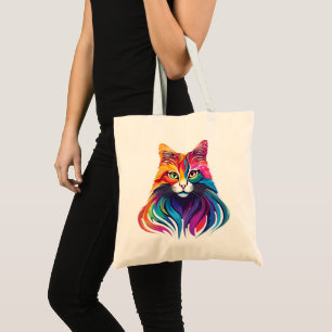 Bolso De Tela Color arcoiris del retrato del gato de Maine