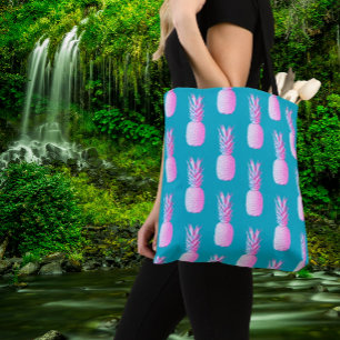 Bolso De Tela Color azul caribeño Piñas rosadas coloridas
