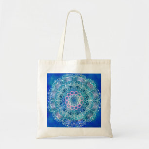 Bolso De Tela Color azul de contorno blanco de Mandala -