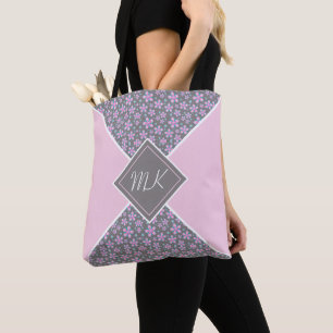 Bolso De Tela Color block floral rosa con monograma