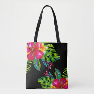 Bolso De Tela Color Brillante Floral Tropical Hojas de Hibisco