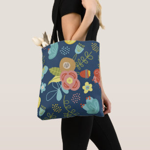 Bolso De Tela Color Cute Floral Patrón Azul oscuro