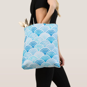 Bolso De Tela Color de agua azul Seigaiha Waves Pattern