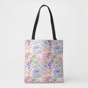 Bolso De Tela Color de agua blanco, flores rosas